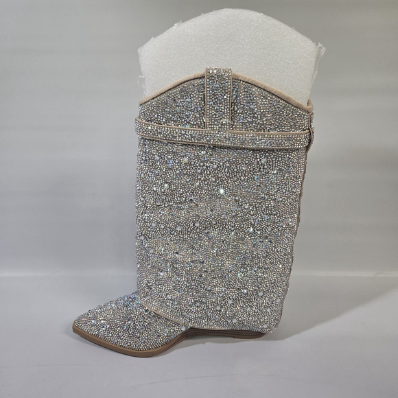 Madden Girl Joe Rhinestone Western Wedge Booties Silver Multi Size 8 NIB - Picture 6 of 13